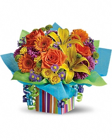 Teleflora's Rainbow Present Flower Arrangement