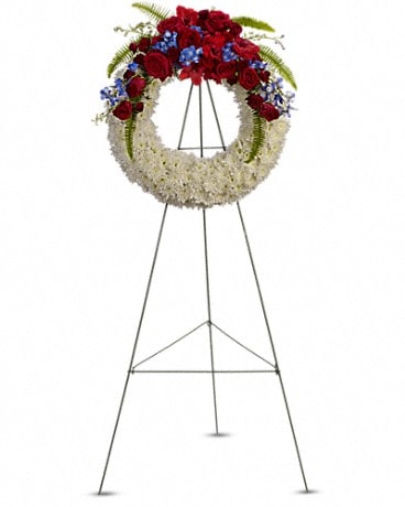 SERENITY AIRY WHITE WREATH STAND WREATH FOR A SERVICE/MEMORIAL in La  Mirada, CA - Funeral Flowers For Less