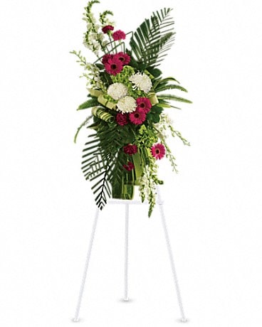 Gerberas and Palms Spray Sympathy Arrangement