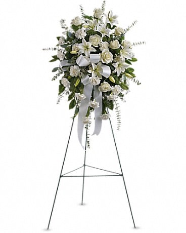 Modern All White Funeral Wreath in Cincinnati OH - Benken Florist