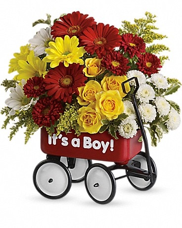 Baby's Wow Wagon by Teleflora - Boy Flower Arrangement