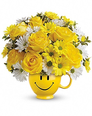 Happy Face Mug Arrangement, Loveland Flower Delivery