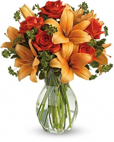 Sunset Lilies & Roses Flower Arrangement in Indiana, PA - Indiana Floral &  Flower Boutique