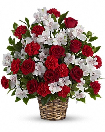 Beauty and Devotion Bouquet Basket Arrangement