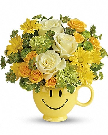 Happy Face Mug Arrangement, Loveland Flower Delivery