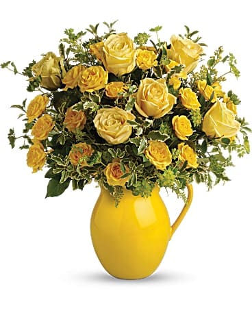 Teleflora's Sunny Day Pitcher of Roses - by Wygant Floral Co., Inc.