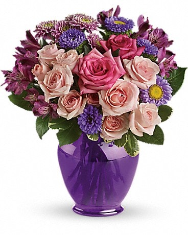 purple pink rose bouquet