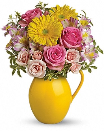 Teleflora's Sunny Day Pitcher Of Charm Flower Arrangement