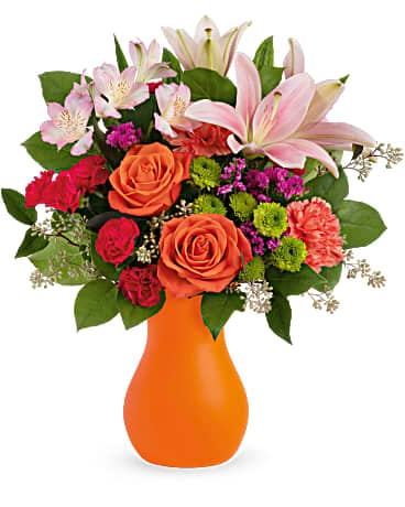 Orange Roses and Thistle Bouquet, Birthday Flower Delivery