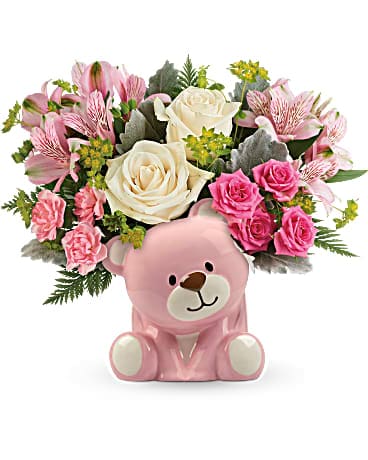 Edelweiss' Precious Pink Bear Bouquet Bouquet