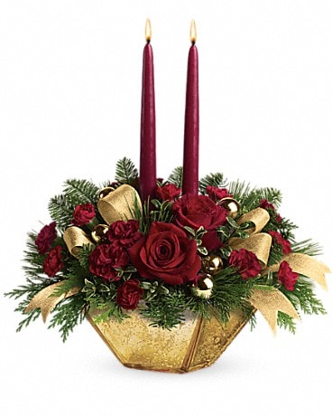 Teleflora's Crimson and Gold Centerpiece Flower Arrangement