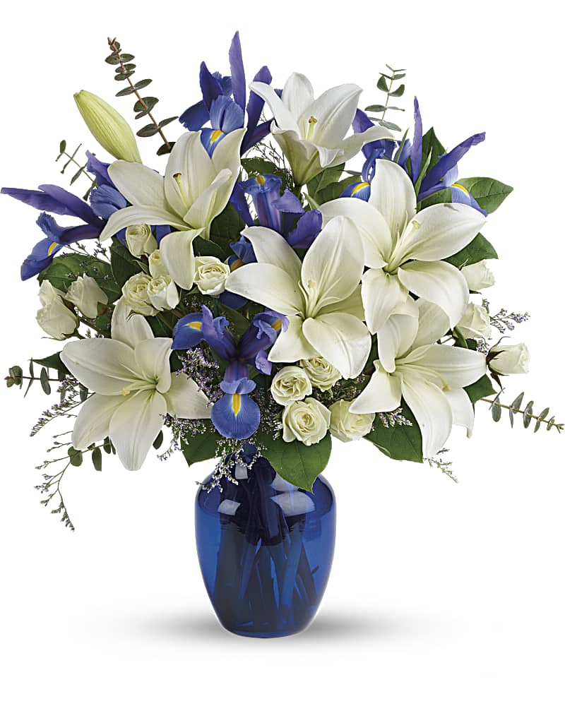 Blue and White Flower Arrangement Delivery | Angelone's Florist