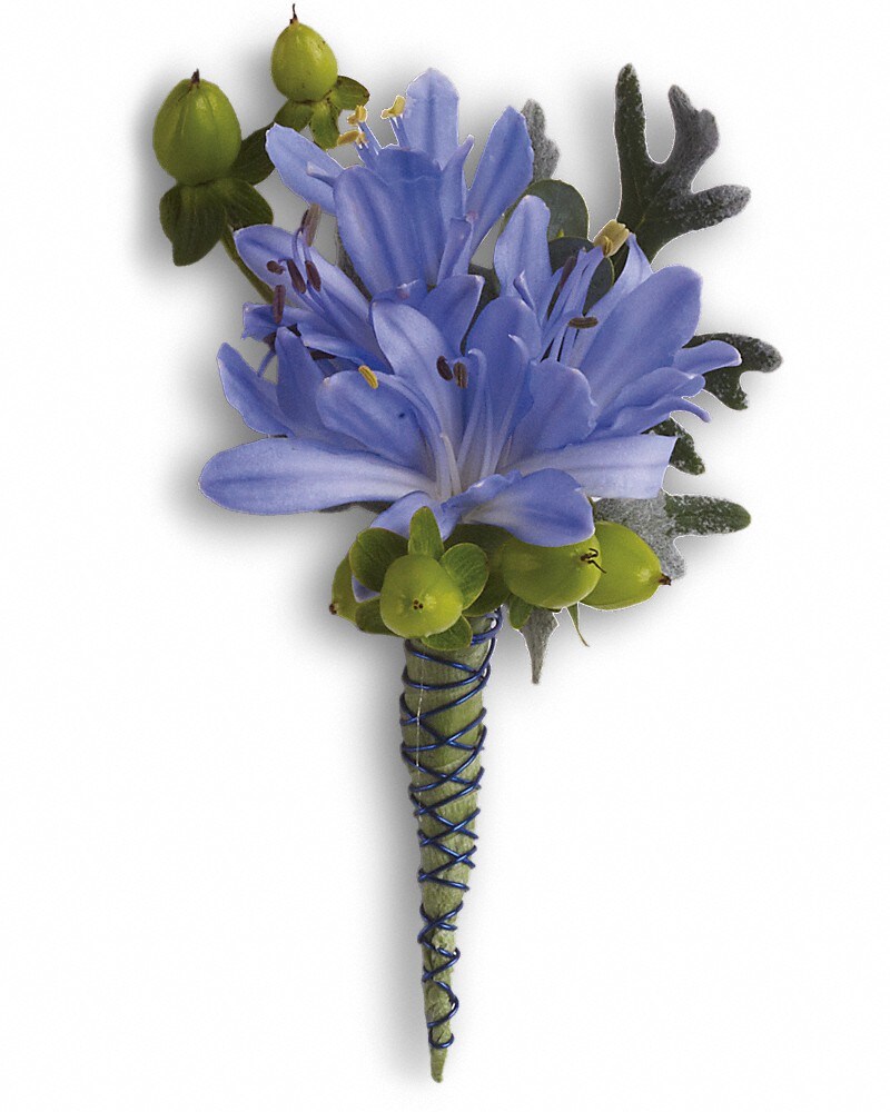 Bold and Blue Boutonniere in Newport ME - Main Street Floral