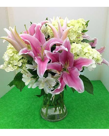 Pink Lilies and Green Hydrangea