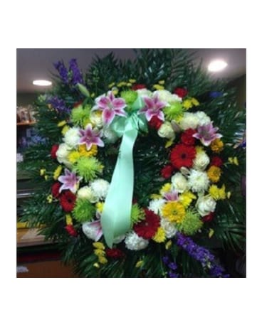 Colorful Wreath of Mixed Flowers