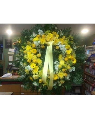 Wreath of All Yellow Mixed Flowers