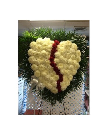 Broken Heart -- White w/Red Carnation Break