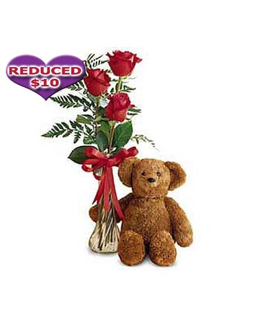 Bear and 3 Roses Bud Vase-Choose A Color