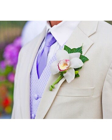 White Cymbidium Boutonniere