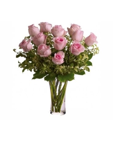 One Dozen Imported Pink Roses Flower Arrangement