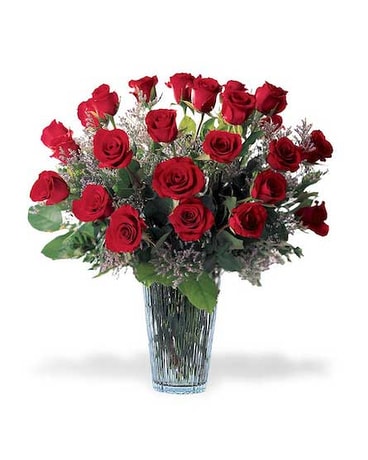 Two Dozen Red Roses with Red Vase by 1-800 Flowers