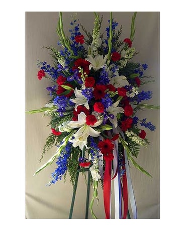 Red white and blue spray on an easel (BFS021)