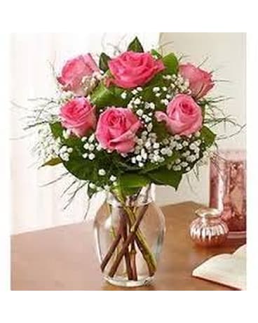 Classic Half Dozen Pink Rose Flower Arrangement