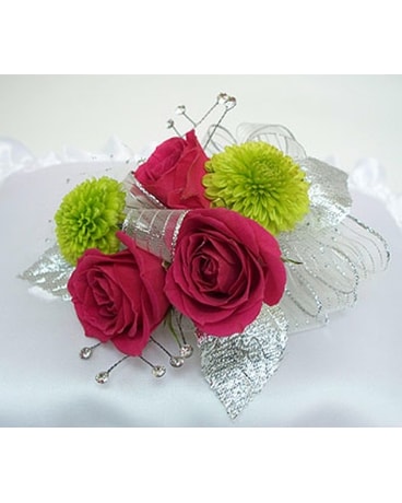 Three Sweet Heart Rose & Two Button Corsage