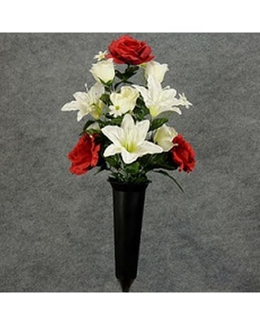 Red & White Silk Cemetery Vase