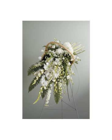 All White Standing Spray in Fireside Basket