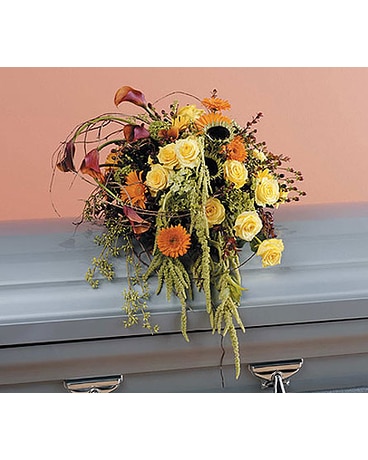 ORANGE & YELLOW CASCADING CASKET SPRAY