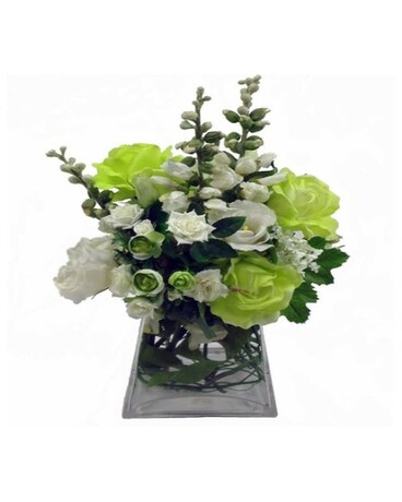 Silk Green & White Flowers