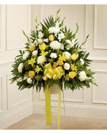 Yellow & White Traditional Funeral Basket Spray