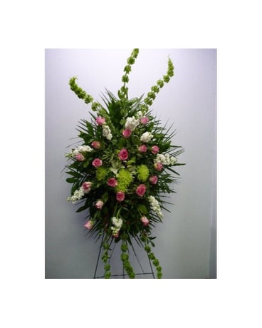 Funeral Stand Pink Roses and Bells