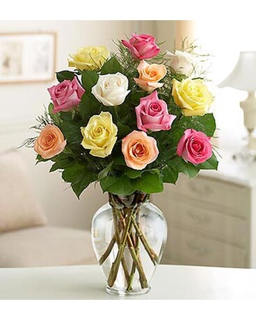 12 Long Stem Assorted Roses - #HB1503