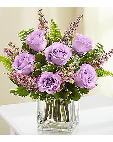 6 Purple Roses in Cube MF1080PR