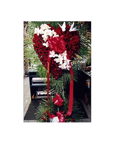 Red Rose Heart with White Orchids