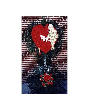 Red Carnation Heart with Cluster of White Roses