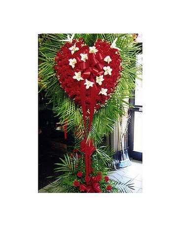 Red Carnation Heart with White Orchids