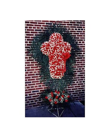 Red Rose Cross with Baby's Breath