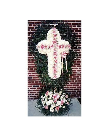 White Cross with Pink Lillies