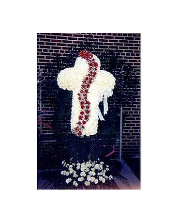 White Cross with Red Roses