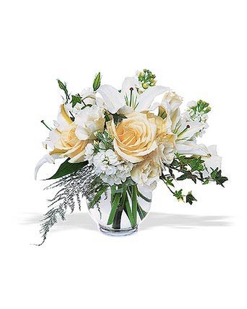 TDYです❁︎ White Roses & Lilies(TF117-3V) in Dallas TX - Petals & Stems Florist
