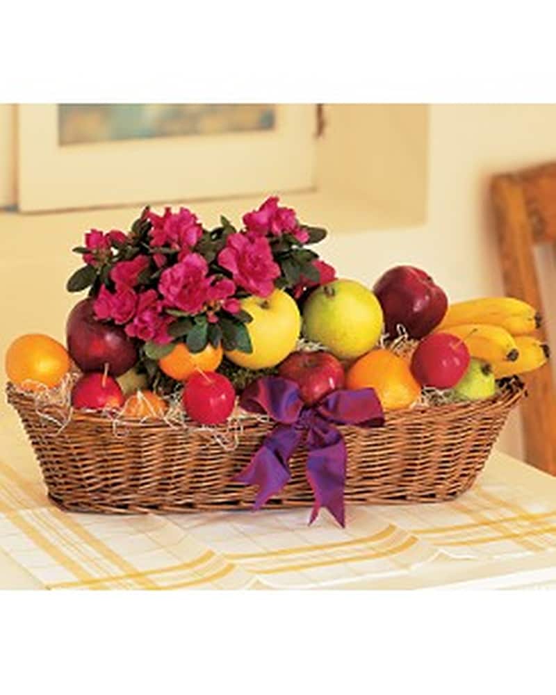 Plant and Fruit Basket (TF157-2) in Dallas TX - Petals & Stems Florist