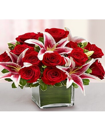 Modern Embrace Red Rose and Lily Cube