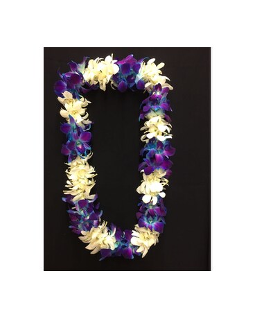 L11A - Double Orchid white & blue lei