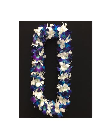 L11 - Double Orchid white & blue Lei
