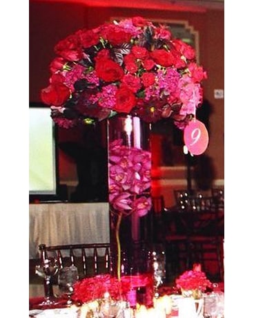 Tall Red Centerpieces With Orchids