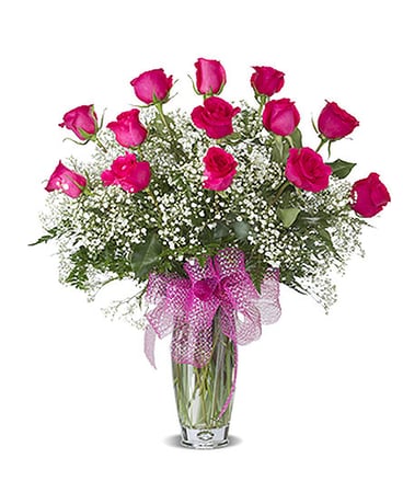 HOT PINK DOZEN ROSES  ARRANGED Flower Arrangement