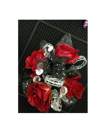 red flower wrist corsage